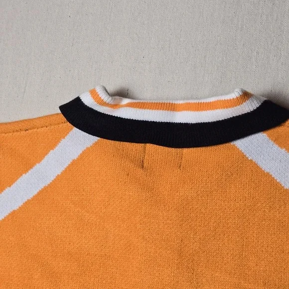 Steady Hands Ladies' Cardigan Small Orange Black Striped Collar Button-Up Rare - Picture 16 of 16